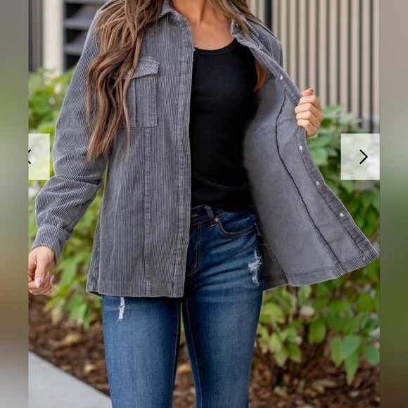 BiBi Corduroy Button Down Jacket - Charcoal Color - Picture 5 of 6